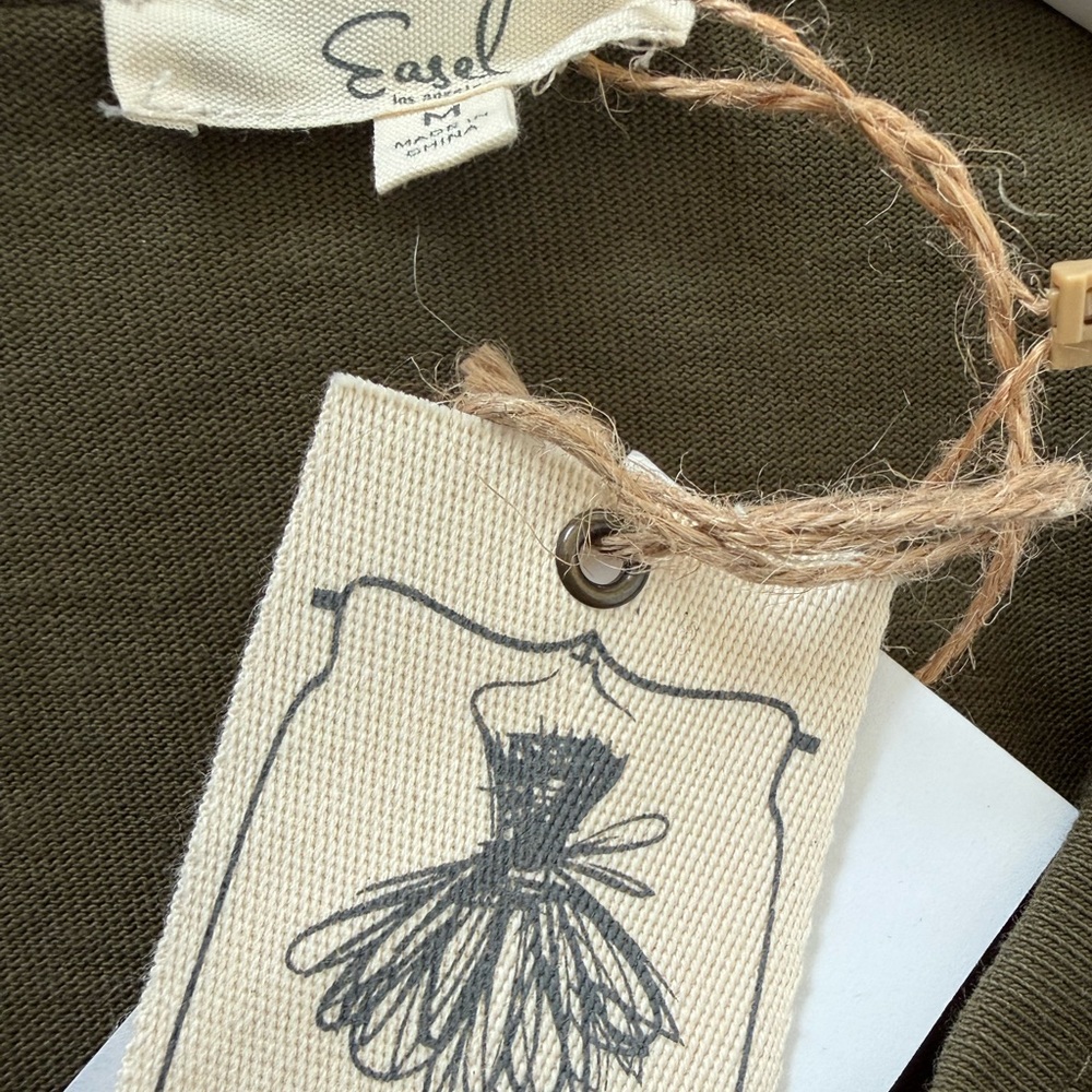 Easel Boho Olive Top Patchwork Balloon Sleeves NW… - image 10